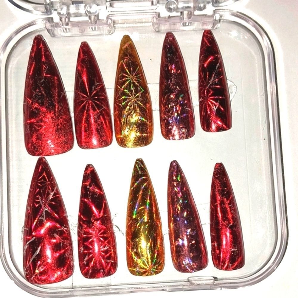 Hand crafted festive press on nails sz Large